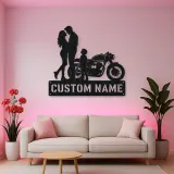 Personalized Cafe Racer Family of Three Metal Wall Art