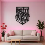 Personalized Three Football Players American Flag Metal Wall Art