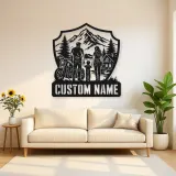 Personalized Family of Three Motorcycle Mountain Cabin Metal Wall Art