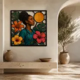 Black Woman Nurse with Tropical Hibiscus Colorful Metal Wall Art