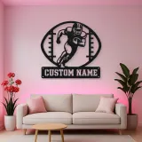 Personalized Football Player Metal Wall Art with Ball Frame