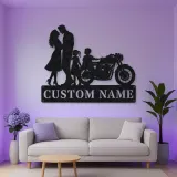 Personalized Classic Motorcycle Family of Four Metal Wall Art
