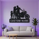 Personalized Modern Motorcycle Family of Four Metal Wall Art
