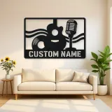 Personalized Vinyl Record Metal Wall Art with Vintage Microphone
