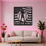 Personalized Female Softball Player Bat on Shoulder Metal Wall Art