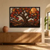 Autumn Maple Tree of Life in Mountains Colorful Metal Wall Art