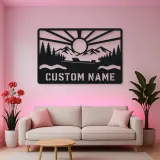 Personalized Speedboat Metal Wall Art with Mountain Lake