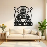 Personalized Baseball Catcher Crossed Bats Metal Wall Art