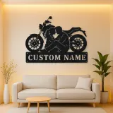 Personalized Seated Couple and Motorcycle Metal Wall Art