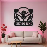 Personalized Cheerleader Metal Wall Art with Pom-Poms