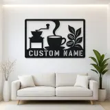 Personalized Coffee Station Metal Wall Art with Grinder