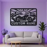 Personalized Cruiser Motorcycle Metal Wall Art with Mountain Road