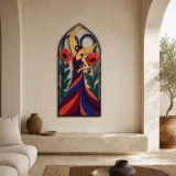 Flamenco Woman with Poppies and Crescent Moon Colorful Metal Wall Art