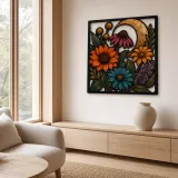 Wildflower Garden with Sunflowers and Coneflowers Colorful Metal Wall Art