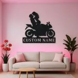 Personalized Lifted Couple Sport Motorcycle Metal Wall Art
