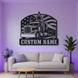 Personalized Tanker Semi Truck American Flag Metal Wall Art