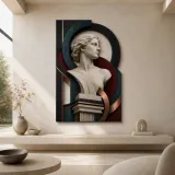Classical Marble Bust in Abstract Art Deco Frame Colorful Metal Wall Decor