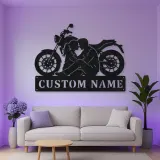Personalized Seated Couple and Motorcycle Metal Wall Art