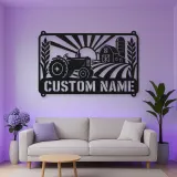 Personalized Vintage Tractor Metal Wall Art with Farm Scene