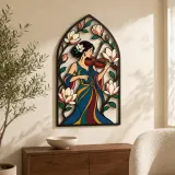 Donna Violinista con Fiori di Magnolia Insegna in Metallo Colorata