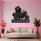 Personalized Helmet Couple and Touring Motorcycle Metal Wall Art
