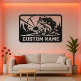 Personalized Bass Fishing Metal Wall Art with Fisherman