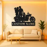 Personalized Classic Motorcycle Family with Toddler Metal Wall Art