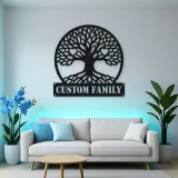 Personalized Family Tree Metal Wall Art with Heart Details
