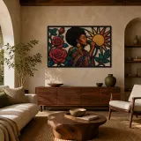 Afro-Soul-Sänger mit Rosen und strahlender Sonne - Buntes Metallschild