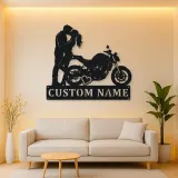 Personalized Kissing Couple Motorcycle Metal Wall Art with Heart