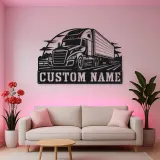 Personalized Modern Semi and Box Trailer Metal Wall Art