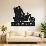 Personalized Classic Motorcycle Family with Toddler Metal Wall Art