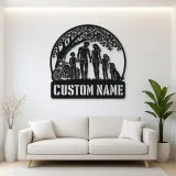 Personalized Family of Four Dog and Motorcycle Metal Wall Art