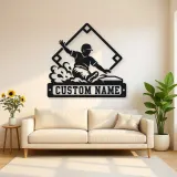 Personalized Baseball Player Sliding Home Metal Wall Art