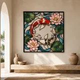 Koi Fish with Lotus Flowers in Ocean Currents Colorful Metal Wall Art