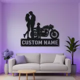 Personalized Cafe Racer Family of Three Metal Wall Art