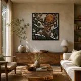 Winterlicher Weißschwanzhirsch unter Vollmond Farbige Metall-Wandkunst