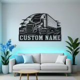 Personalized Modern Semi and Box Trailer Metal Wall Art