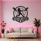Personalized Baseball Batter Crossed Bats Metal Wall Art