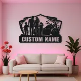 Personalized Family of Four Motorcycle Landscape Metal Wall Art