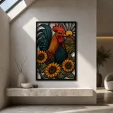 Colorful Rooster with Sunflowers by Rustic Barn Metal Wall Art
