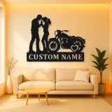 Personalized Vintage Motorcycle Couple Metal Wall Art with Heart