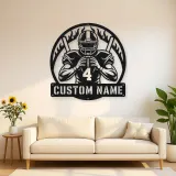 Personalized Number 4 Football Player Flame Metal Wall Art