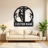Personalized Electrical Lineman Metal Wall Art with Utility Pole