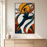 Black Woman Dancer in Mid Century Style Colorful Metal Wall Art