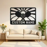 Personalized Pickleball Paddle Metal Wall Art with Sunrise
