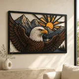 Bald Eagle Flying over Mountains at Sunrise Colorful Metal Wall Art