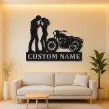 Personalized Vintage Motorcycle Couple Metal Wall Art with Heart