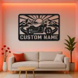 Personalized Cruiser Motorcycle Metal Wall Art with Mountain Road