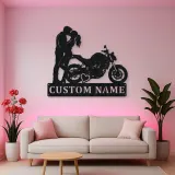 Personalized Kissing Couple Motorcycle Metal Wall Art with Heart